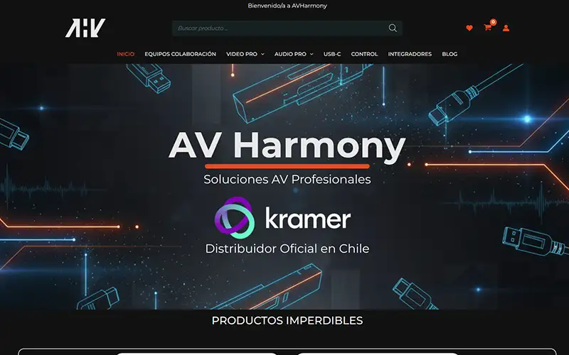 Sitio web AV Harmony — distribuidor audiovisual profesional